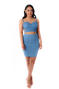 Side Keyhole Dark Denim Set
